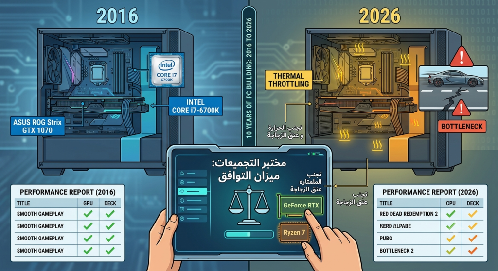 مخطط توافق تجميعة PC من 2016 إلى 2026 وأداة مختبر التجميعات